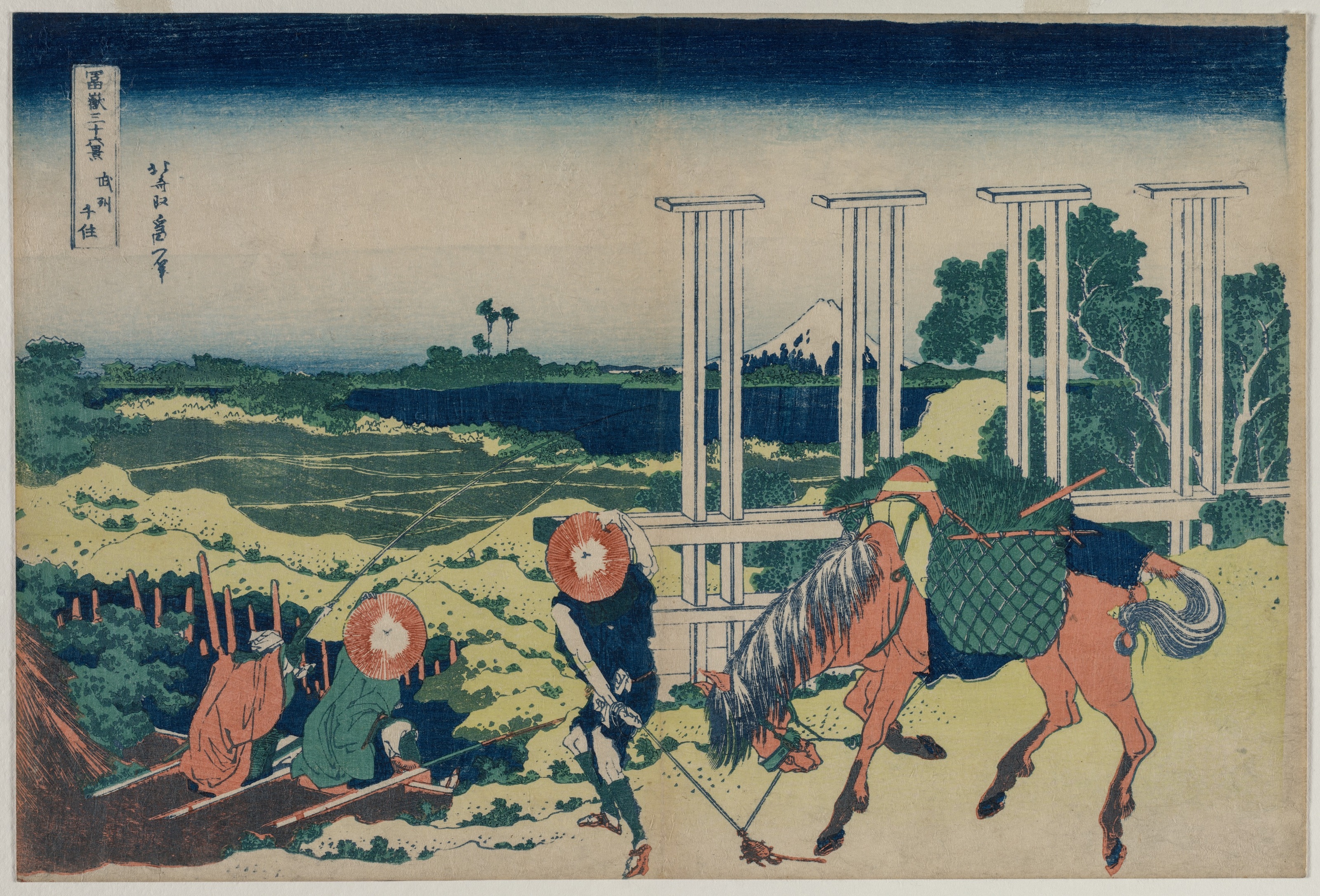 The Weir at Senju in Musashi Province (from the series Thirty-Six Views of Mt. Fuji) — Katsushika Hokusai